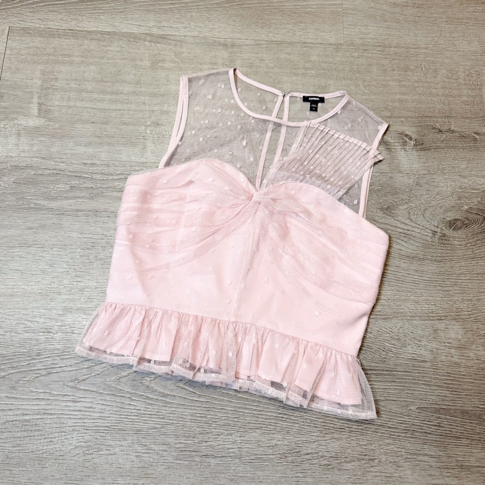 •EXPRESS• TULLE POLKA DOT PEPLUM TOP